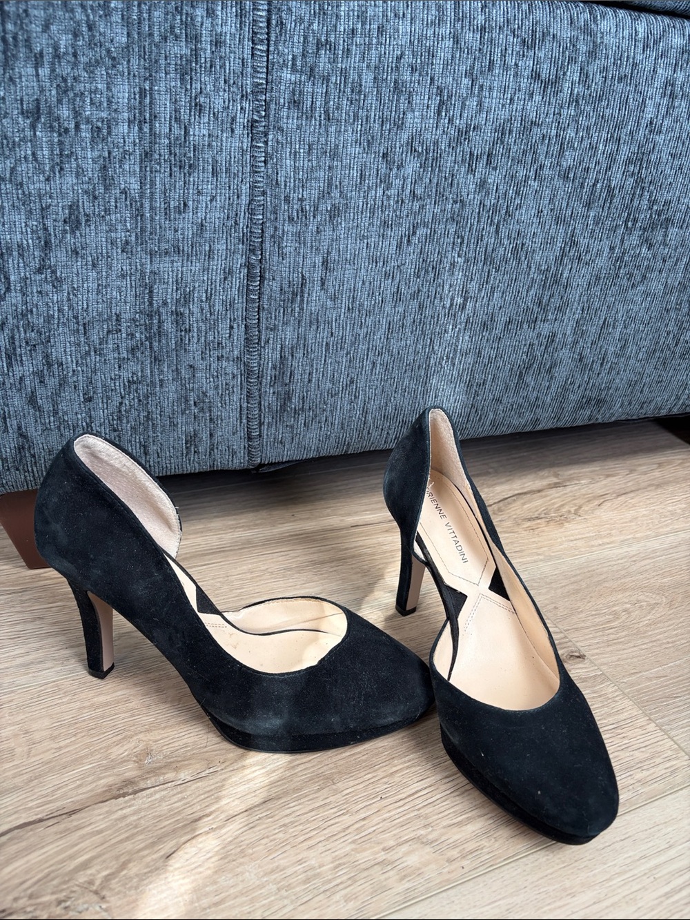 Adrienne Vittadini Black Suede Cross-Strap Heels